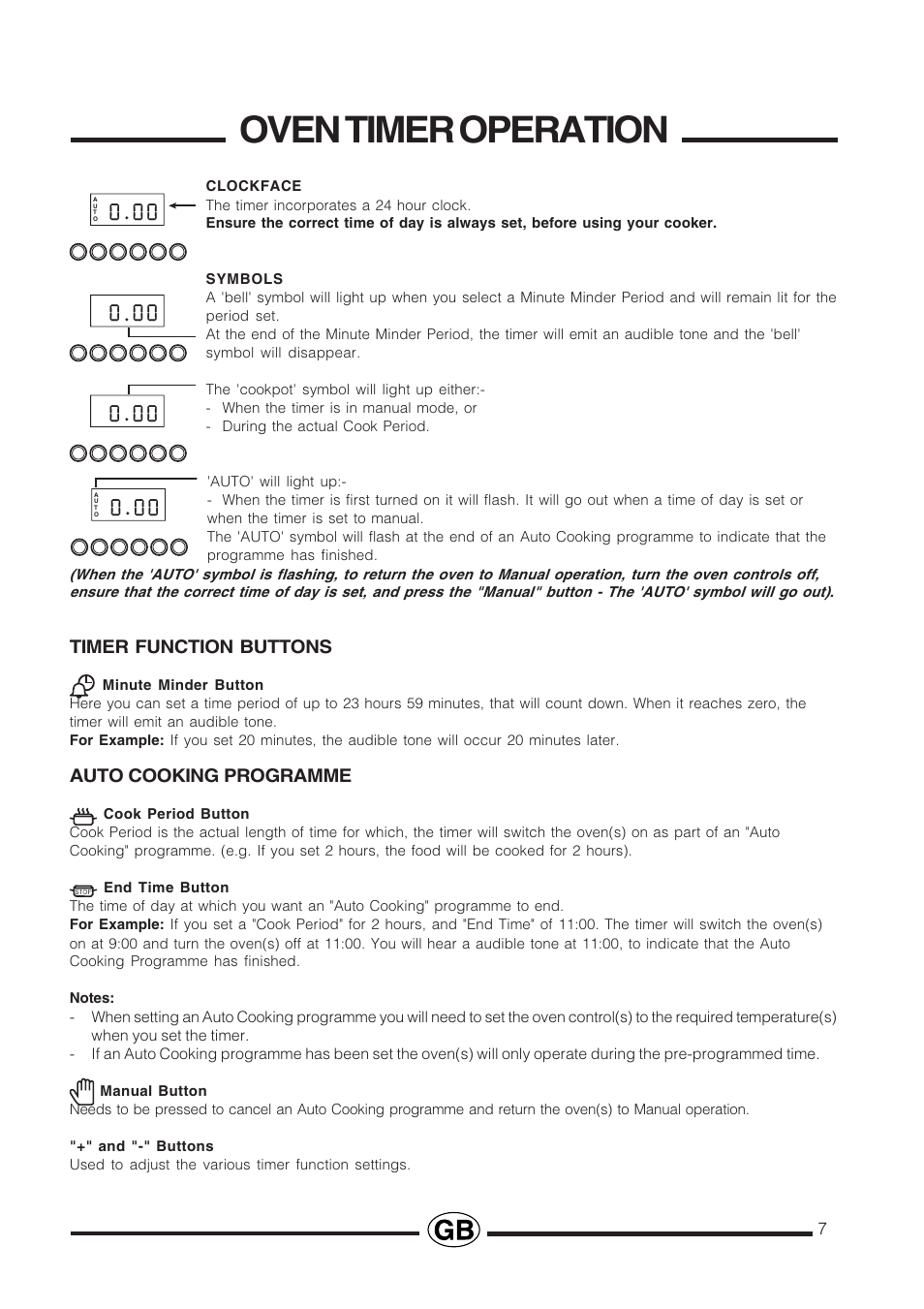 Oven timer operation | Cannon Professional User Manual | Page 7 / 36