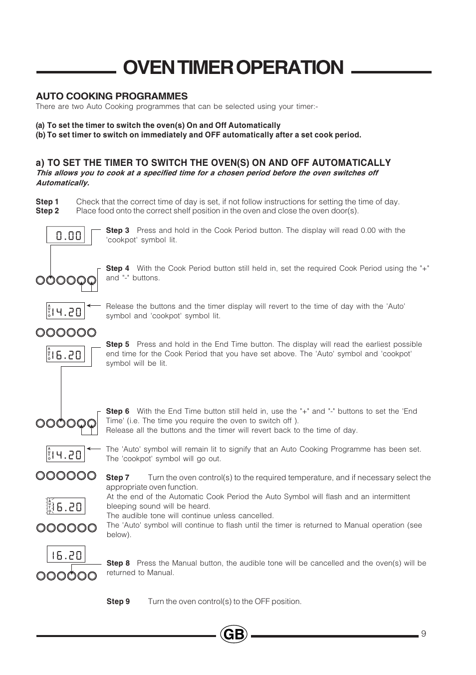 Oven timer operation | Cannon Professional User Manual | Page 9 / 36