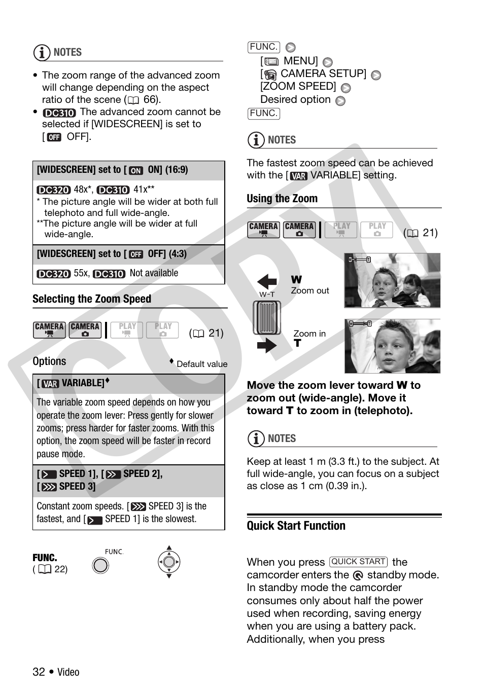 Quick start function, Co py | Canon DC 310 User Manual | Page 32 / 93