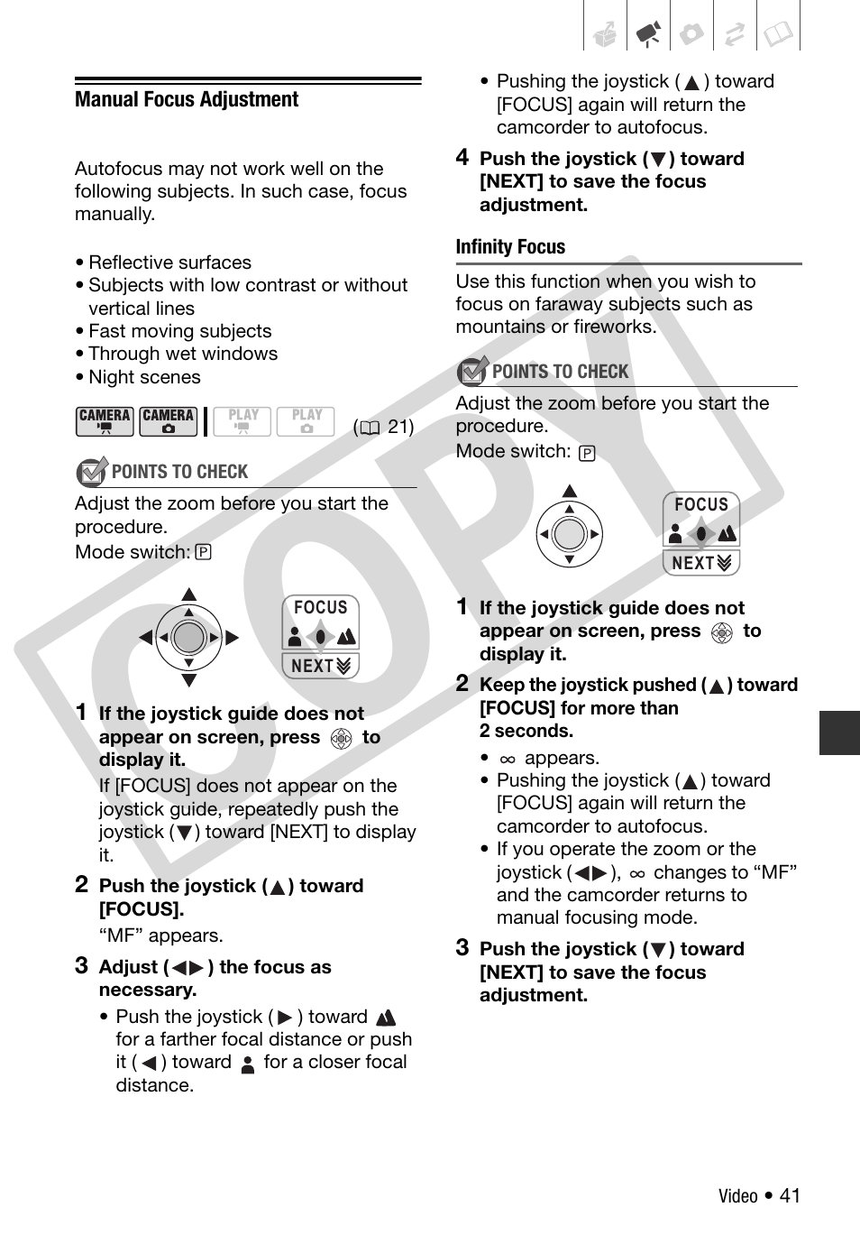 Manual focus adjustment, Co py | Canon DC 310 User Manual | Page 41 / 93