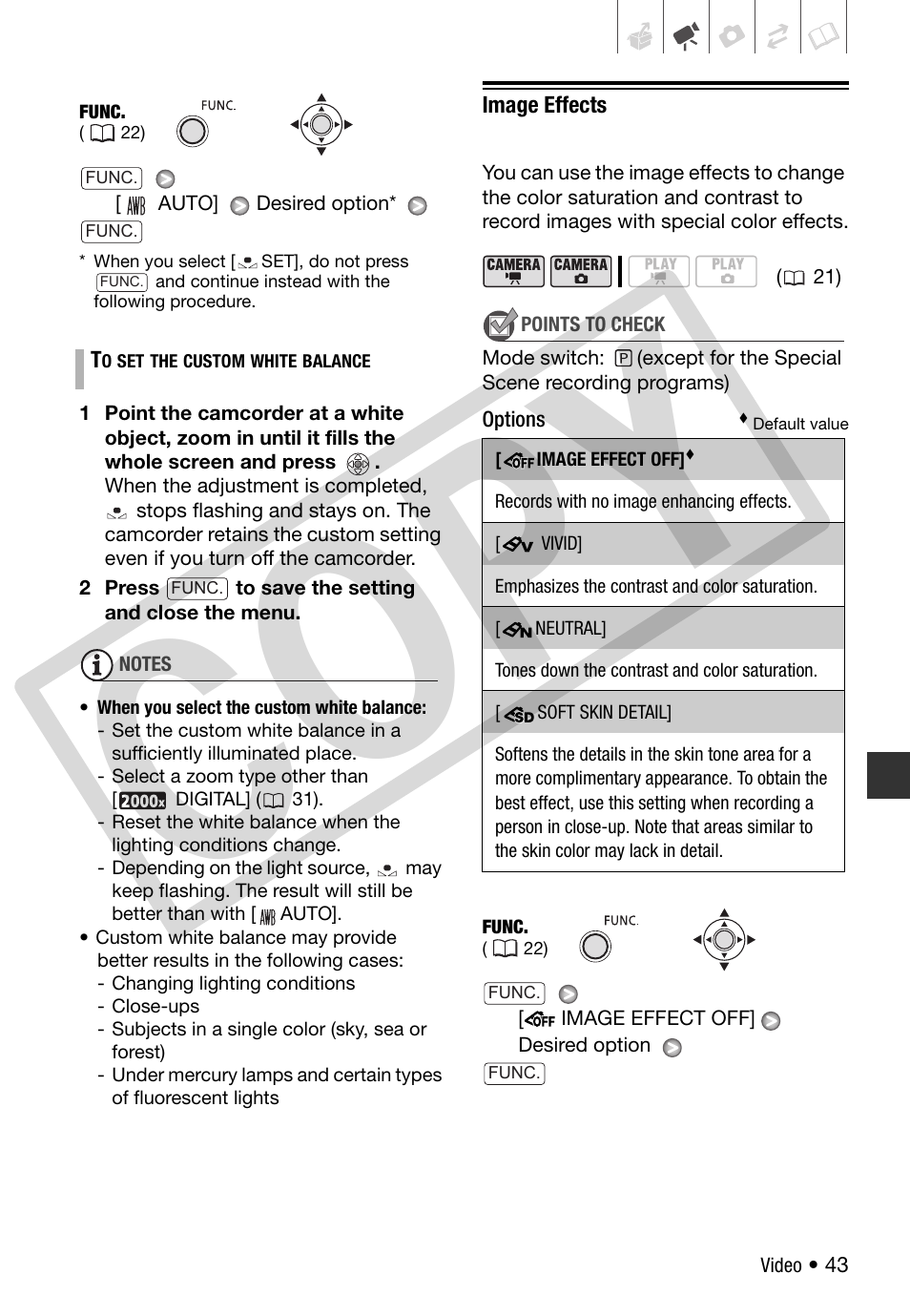 Image effects, Co py | Canon DC 310 User Manual | Page 43 / 93