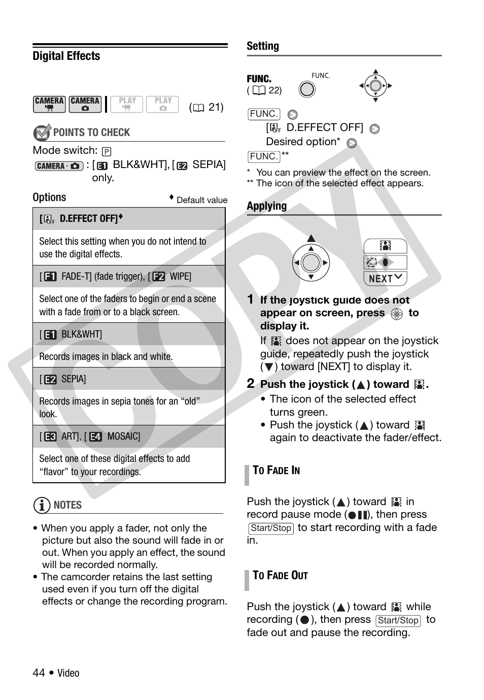 Digital effects, Co py | Canon DC 310 User Manual | Page 44 / 93