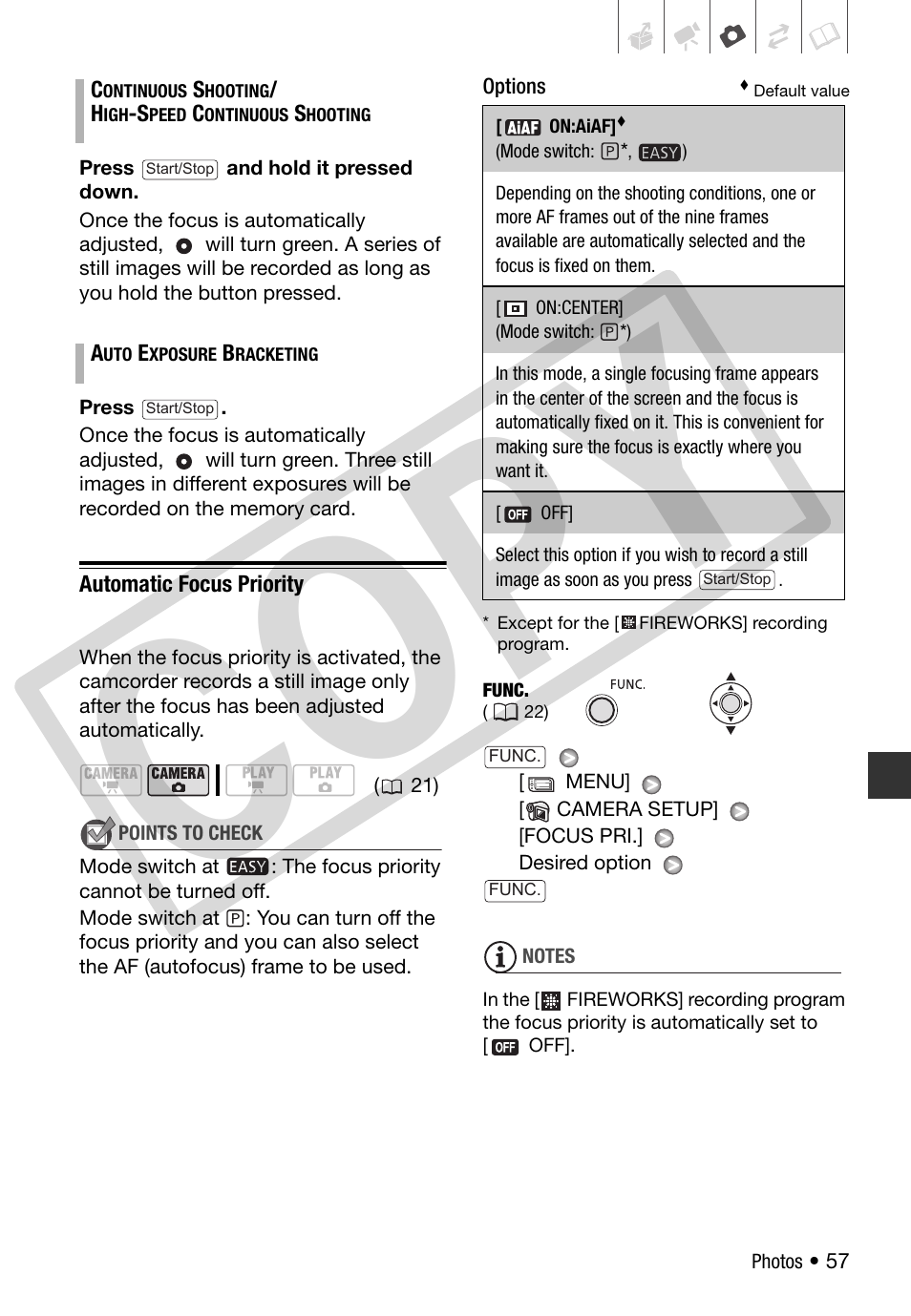 Automatic focus priority, Co py | Canon DC 310 User Manual | Page 57 / 93