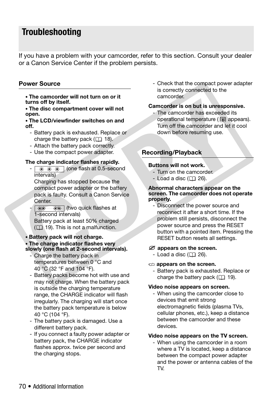 Trouble, Troubleshooting, Co py | Canon DC 310 User Manual | Page 70 / 93