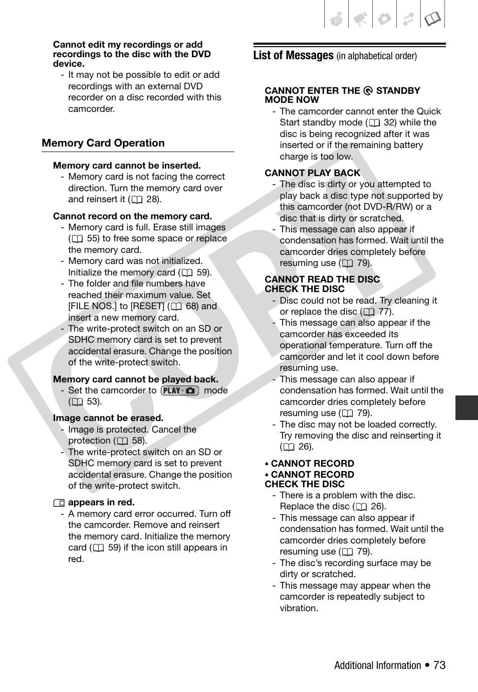 List of messages, Co p y | Canon DC 310 User Manual | Page 73 / 93