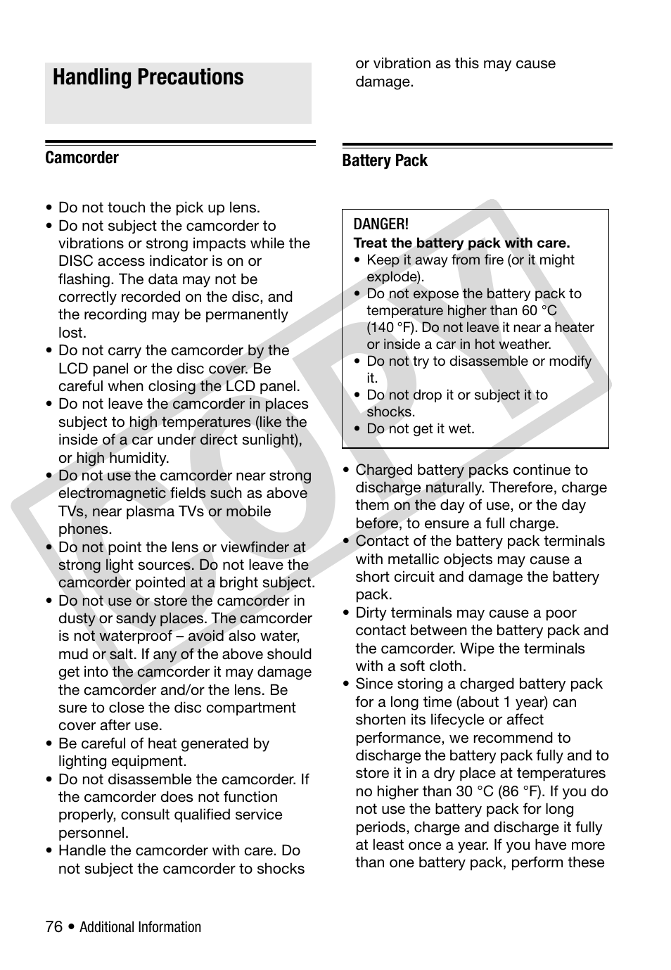 Do’s and don’ts, Handling precautions, Co py | Canon DC 310 User Manual | Page 76 / 93