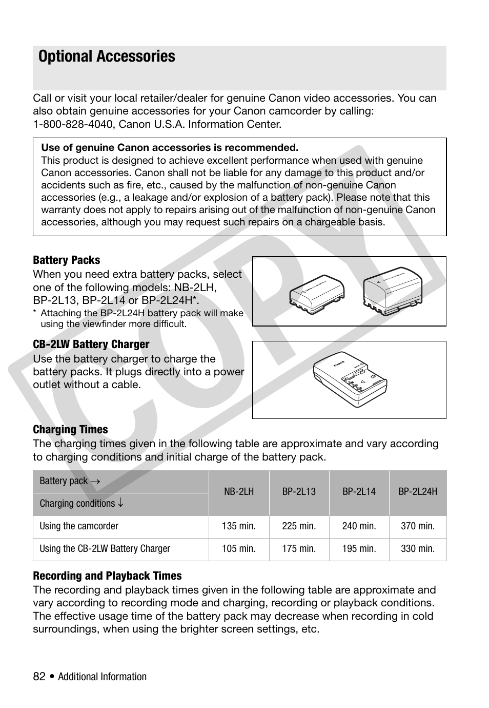 Optional accessories, Co py | Canon DC 310 User Manual | Page 82 / 93