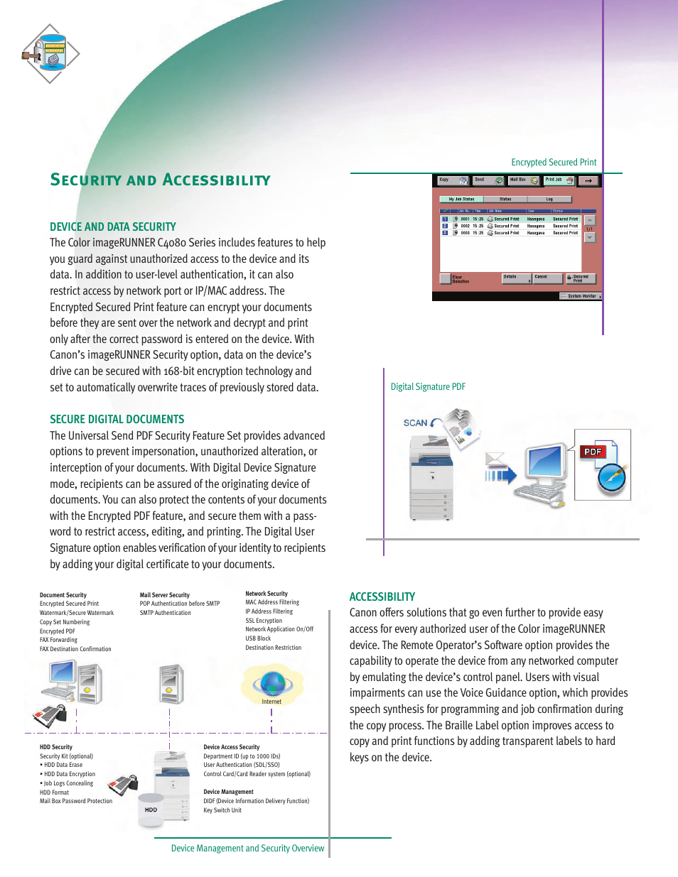 Security and accessibility | Canon C4080 SERIES User Manual | Page 10 / 12