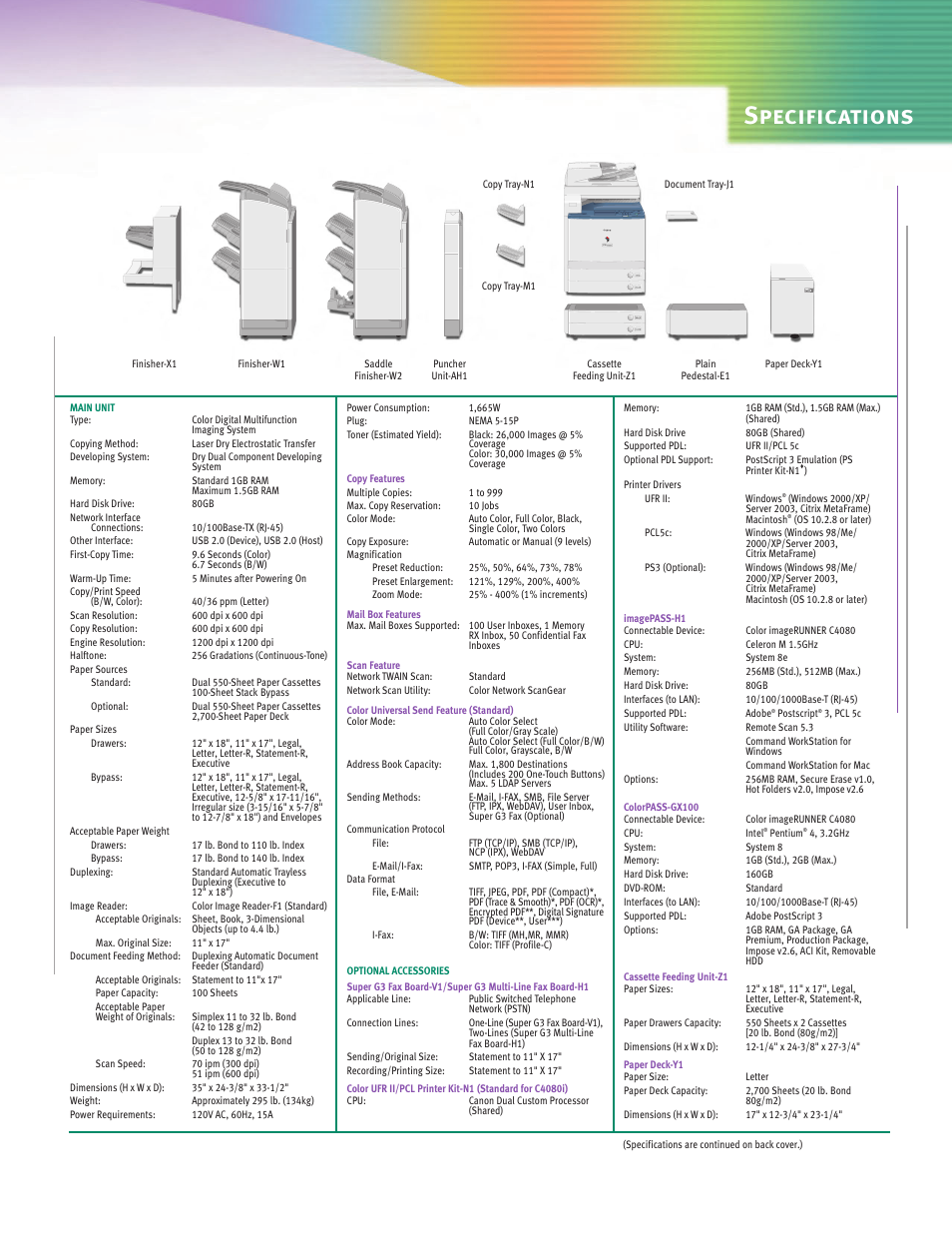 Specifications | Canon C4080 SERIES User Manual | Page 11 / 12