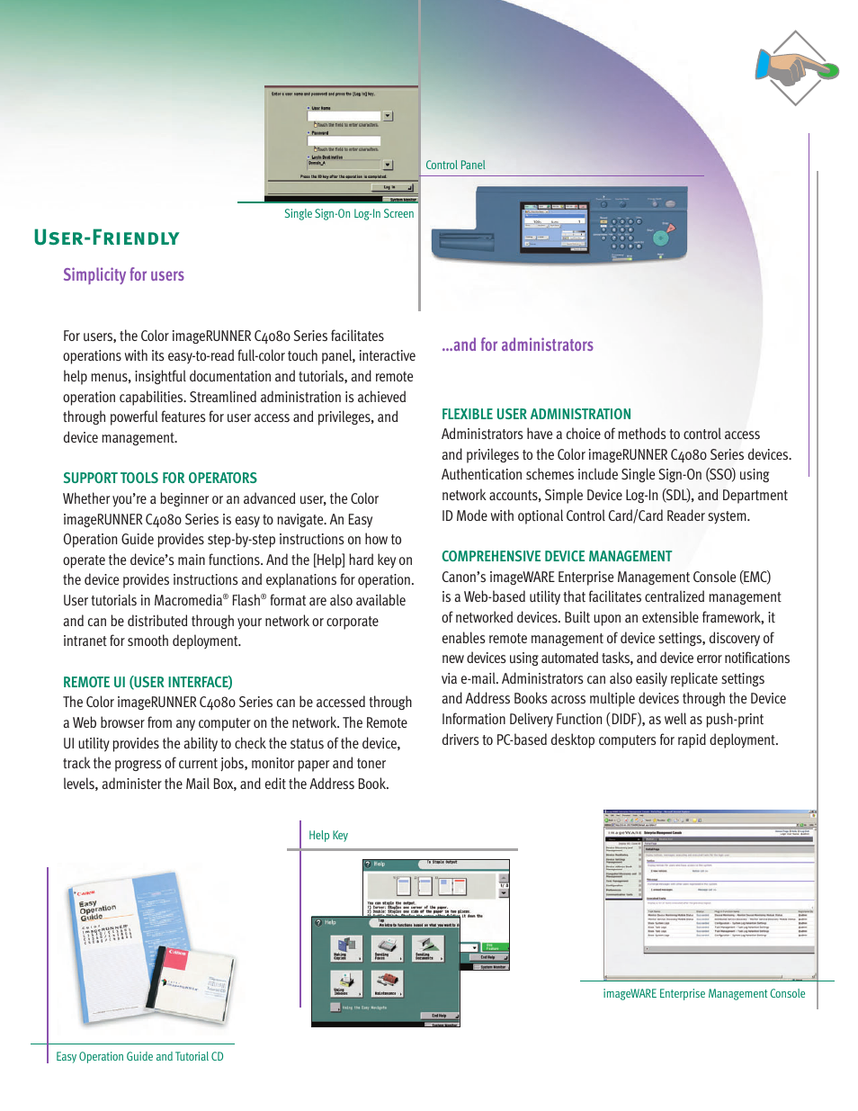 User-friendly, Simplicity for users, And for administrators | Canon C4080 SERIES User Manual | Page 9 / 12