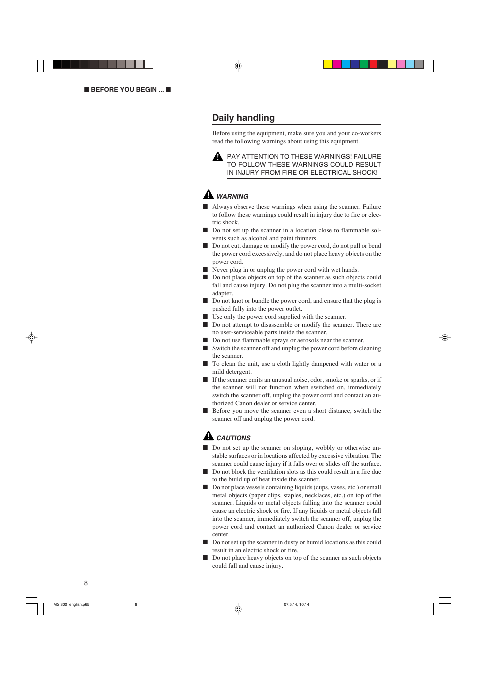 Daily handling | Cannon 300II User Manual | Page 10 / 54