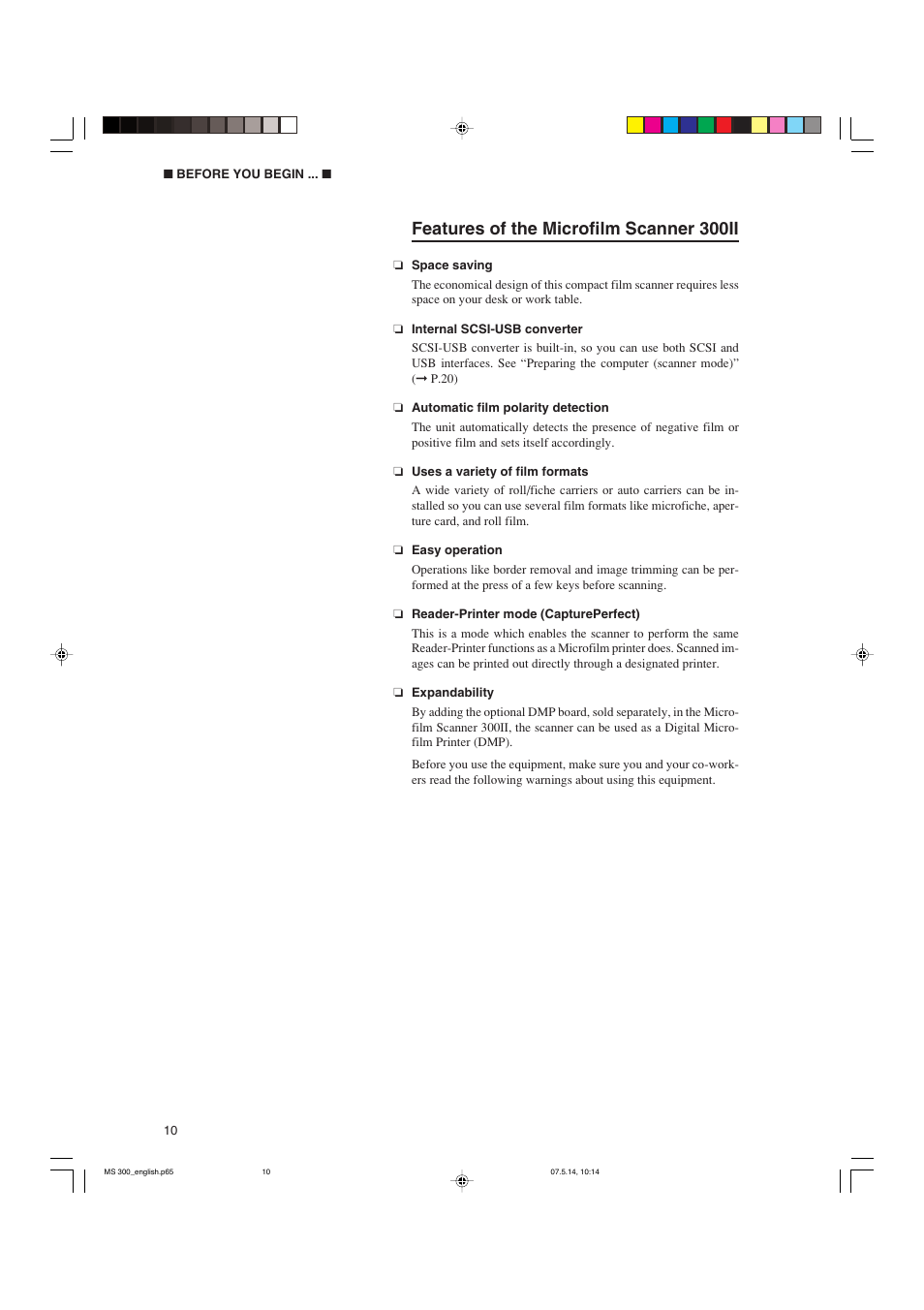 Features of the microfilm scanner 300ii | Cannon 300II User Manual | Page 12 / 54