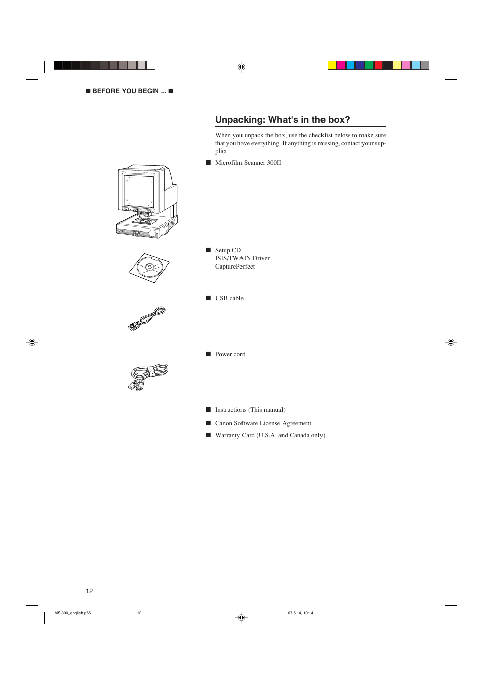 Unpacking: what's in the box | Cannon 300II User Manual | Page 14 / 54