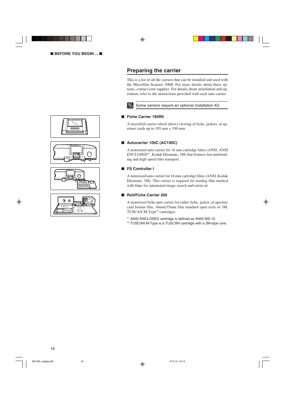 Preparing the carrier | Cannon 300II User Manual | Page 18 / 54