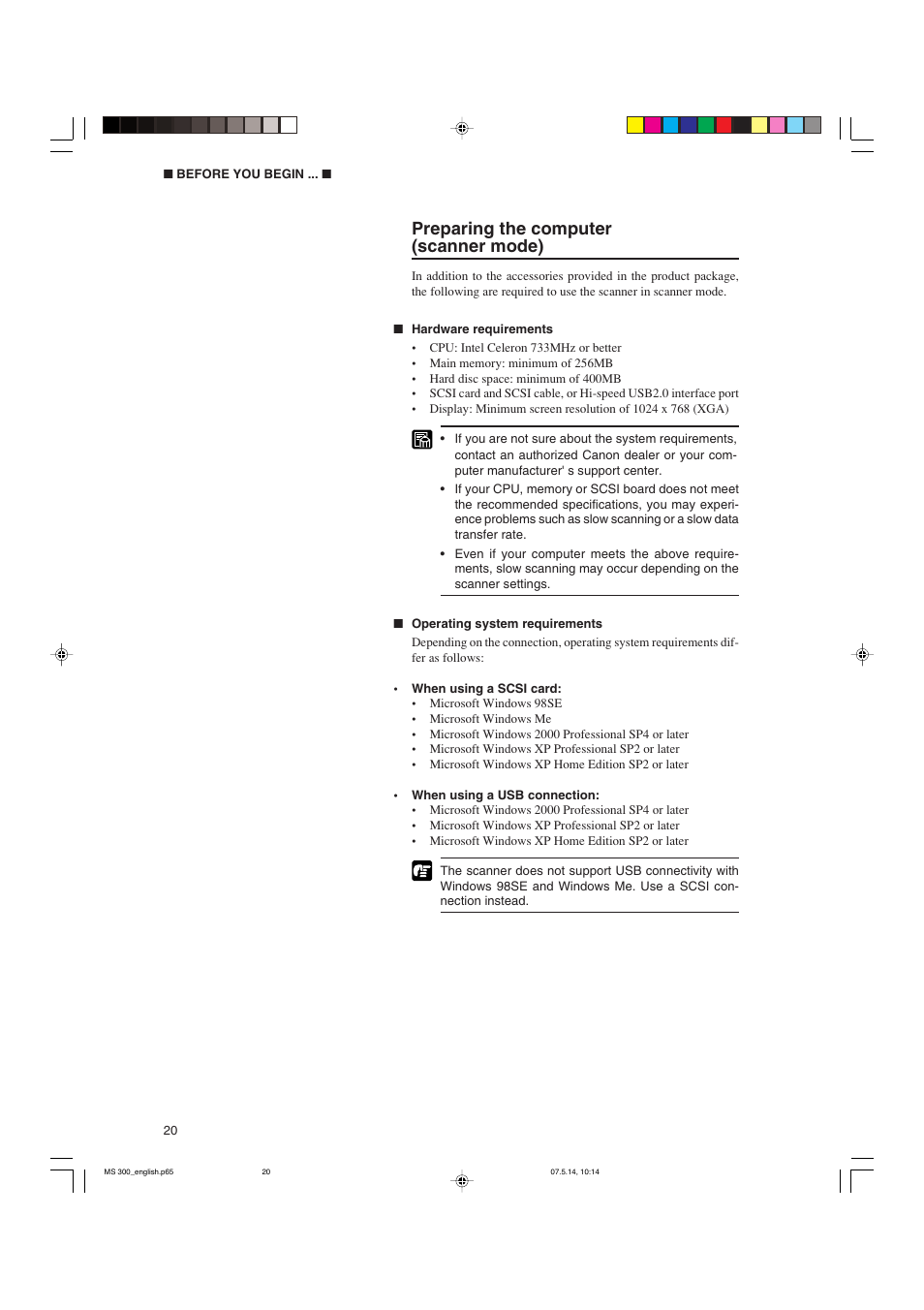 Preparing the computer (scanner mode) | Cannon 300II User Manual | Page 22 / 54