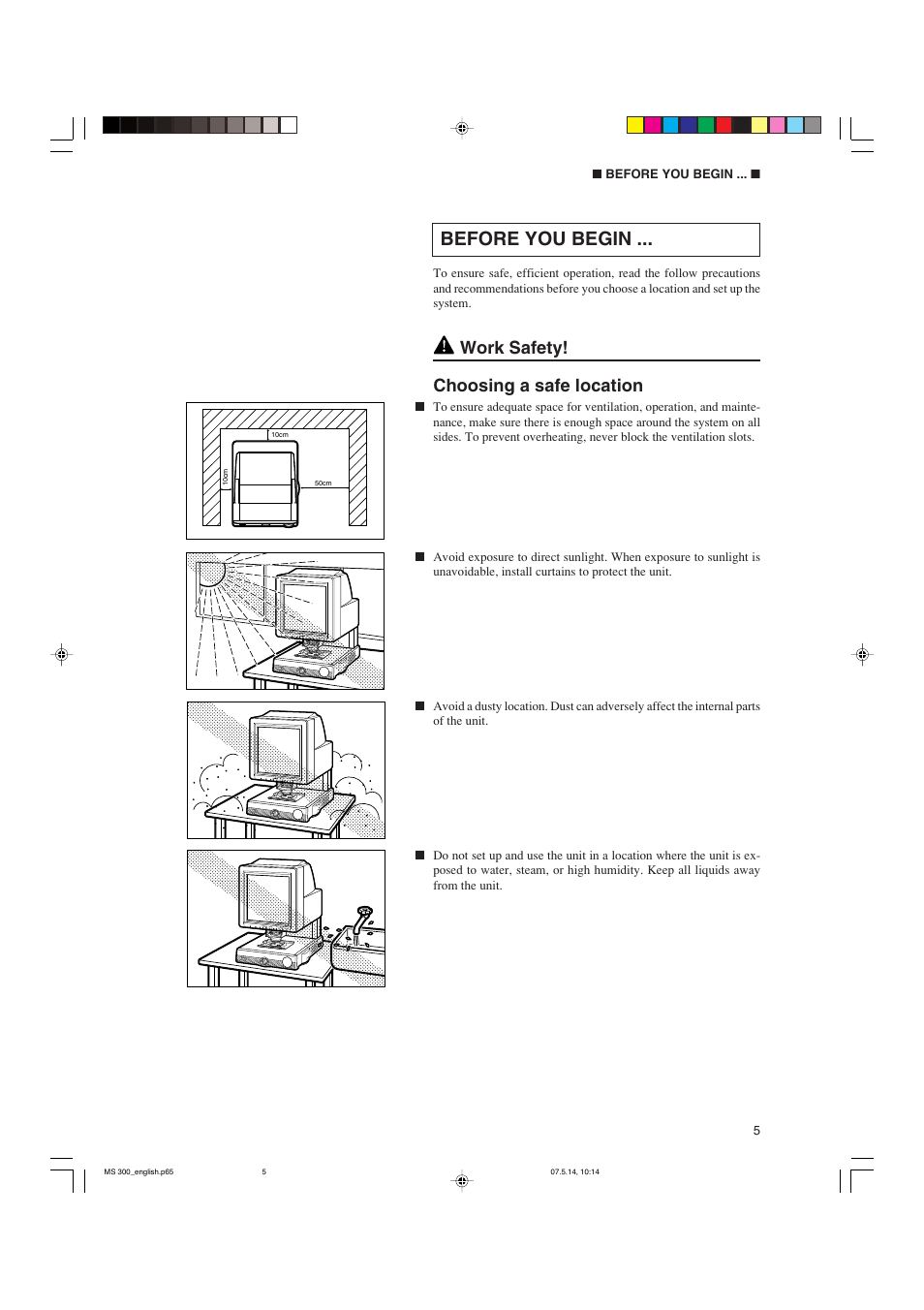 Before you begin, Work safety! choosing a safe location | Cannon 300II User Manual | Page 7 / 54