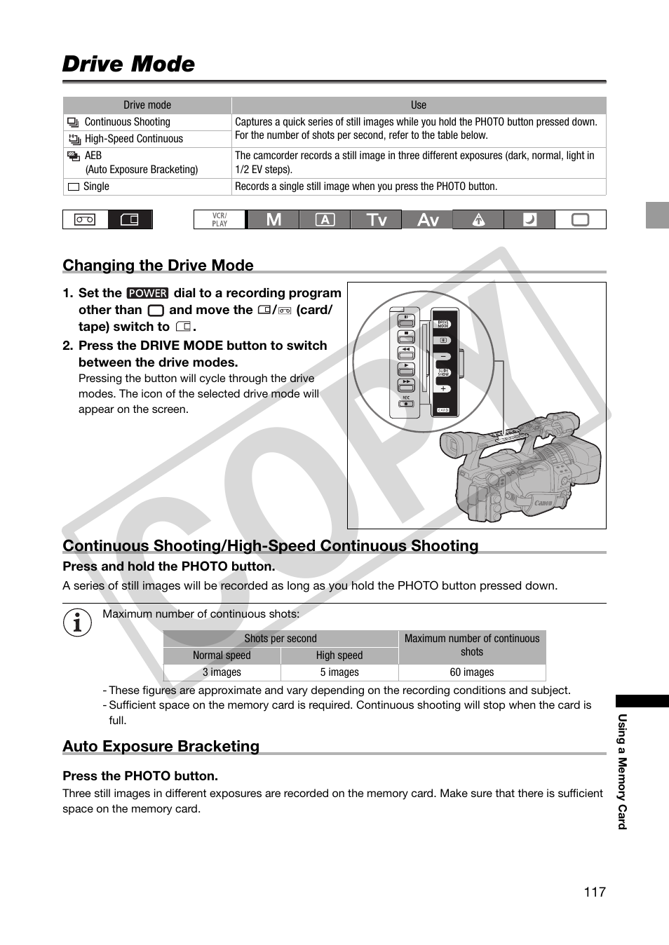 Drive mode, Co py | Canon XHA1S User Manual | Page 117 / 155