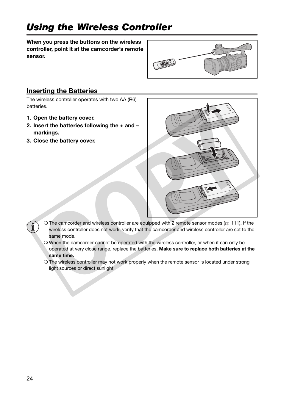 Using the wireless controller, Co py | Canon XHA1S User Manual | Page 24 / 155