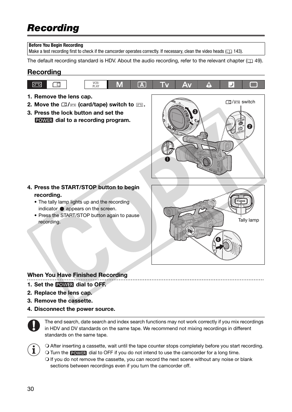 Recording, Co py | Canon XHA1S User Manual | Page 30 / 155