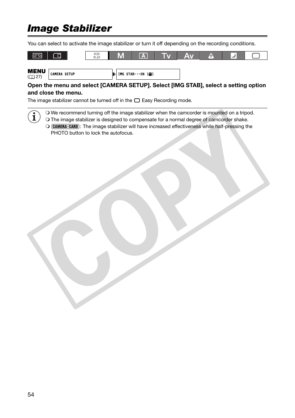 Image stabilizer, Co py | Canon XHA1S User Manual | Page 54 / 155