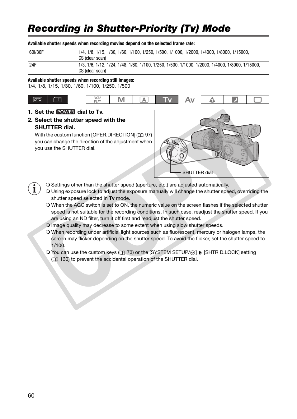 Recording in shutter-priority (tv) mode, Co py | Canon XHA1S User Manual | Page 60 / 155