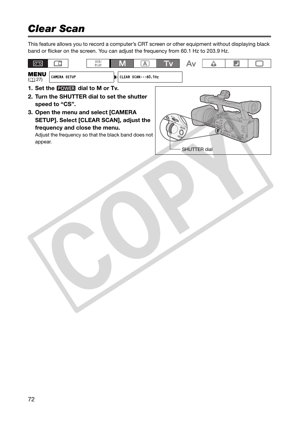 Clear scan, Co py | Canon XHA1S User Manual | Page 72 / 155