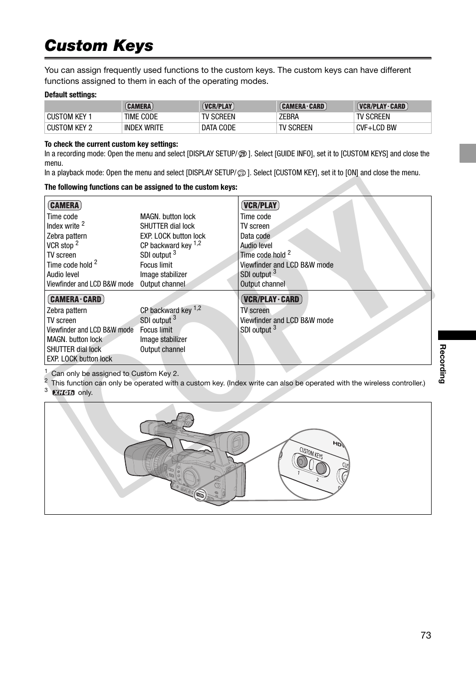 Custom keys, 73). in, Co py | Canon XHA1S User Manual | Page 73 / 155