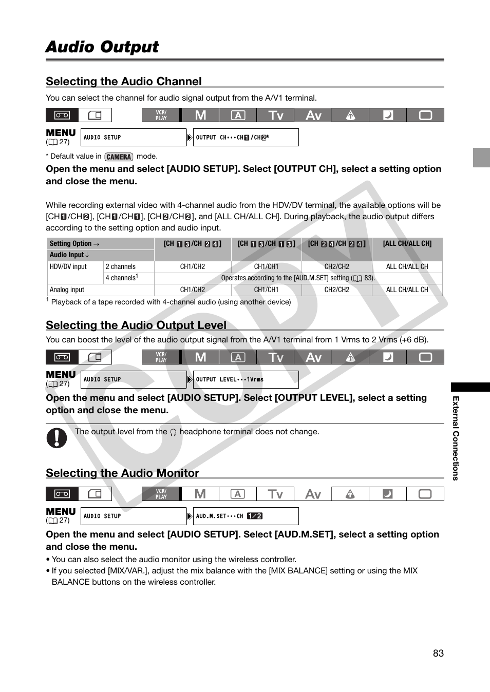 Audio output, Co py | Canon XHA1S User Manual | Page 83 / 155
