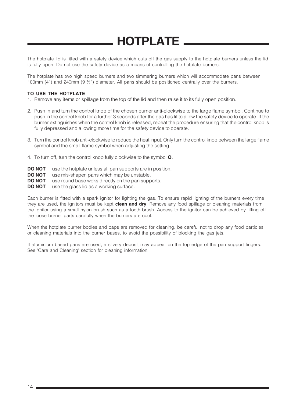 Hotplate | Cannon Carrick C60GCIS User Manual | Page 14 / 40