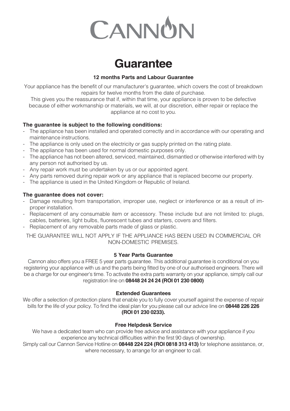 Guarantee | Cannon Carrick C60GCIS User Manual | Page 39 / 40