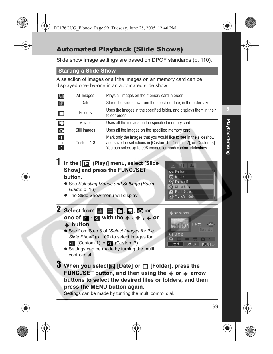 Automated playback (slide shows) | Canon S80 User Manual | Page 101 / 163
