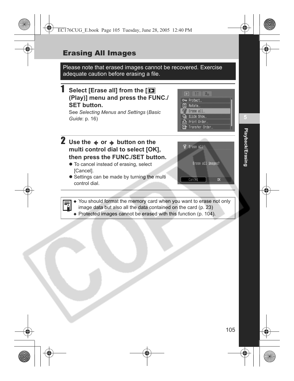 Erasing all images | Canon S80 User Manual | Page 107 / 163