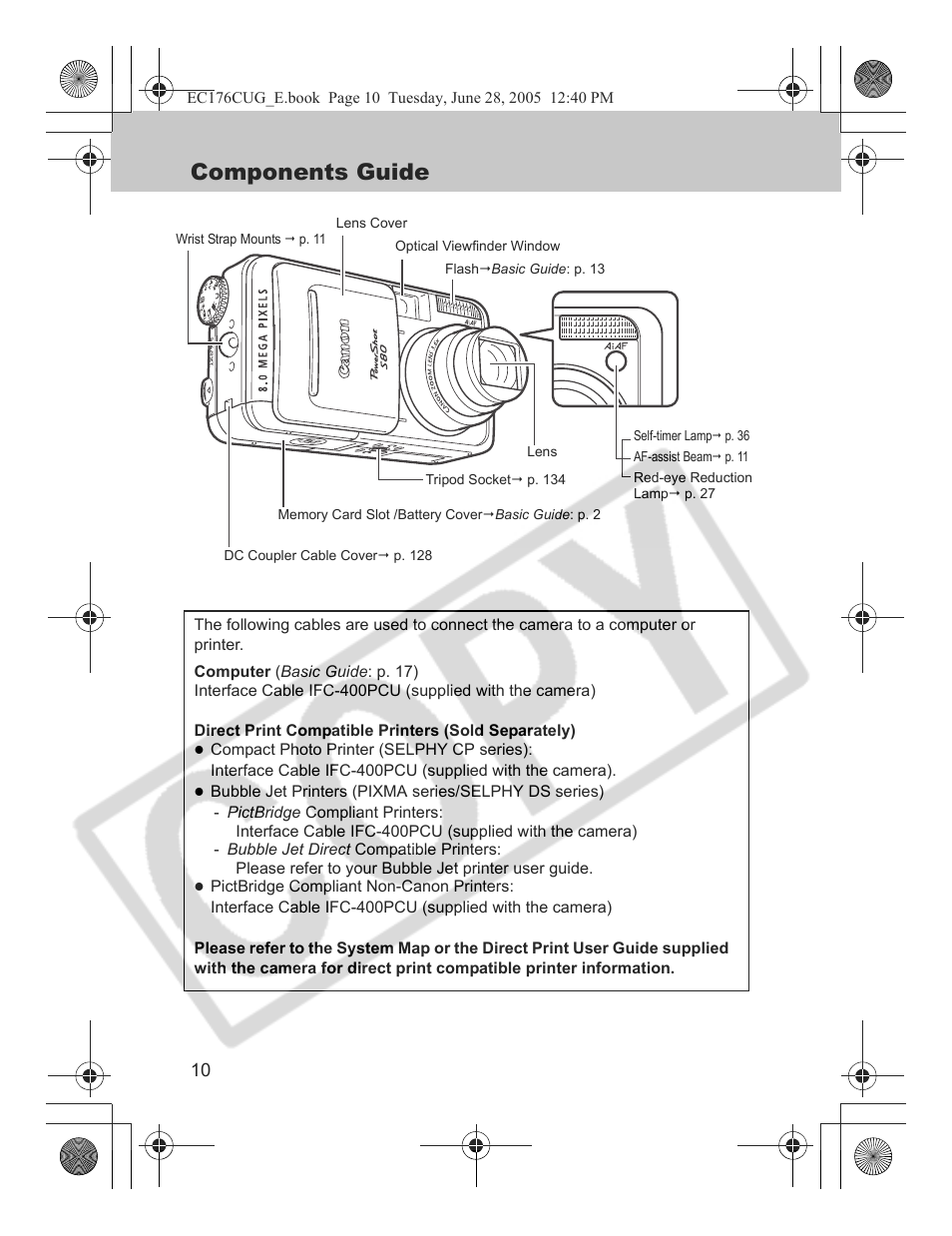 Components guide | Canon S80 User Manual | Page 12 / 163