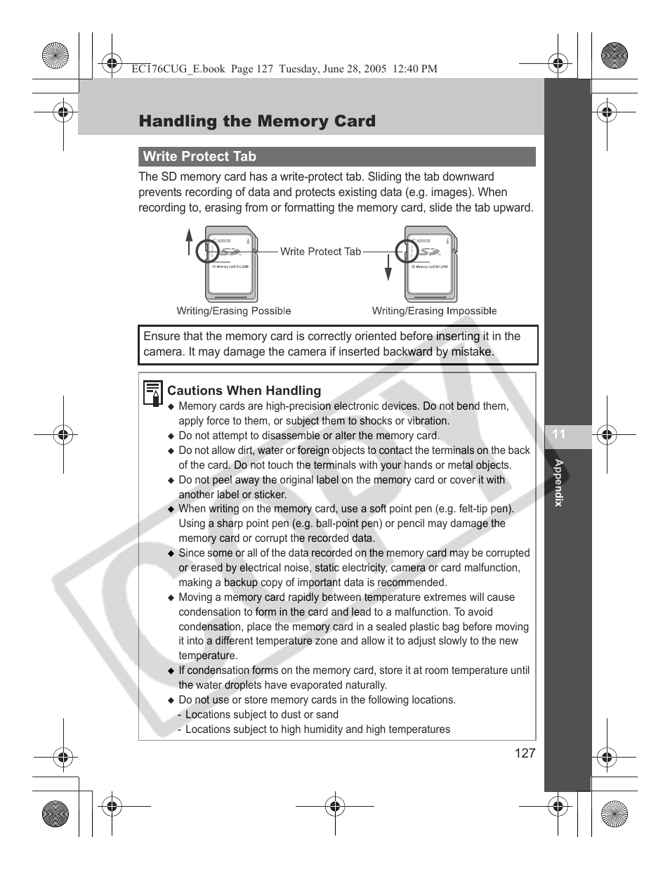 Write protect tab | Canon S80 User Manual | Page 129 / 163