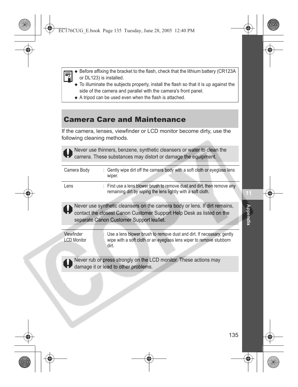 Camera care and maintenance | Canon S80 User Manual | Page 137 / 163