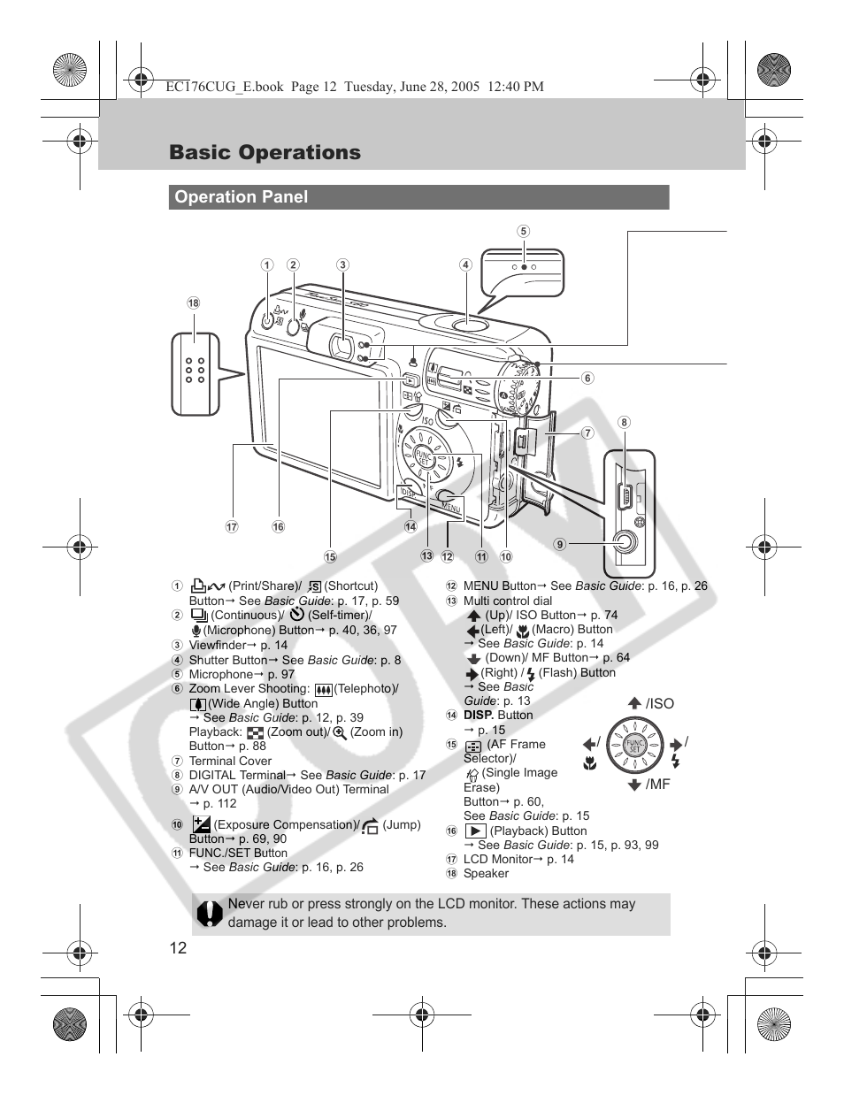 Basic operations, Operation panel | Canon S80 User Manual | Page 14 / 163