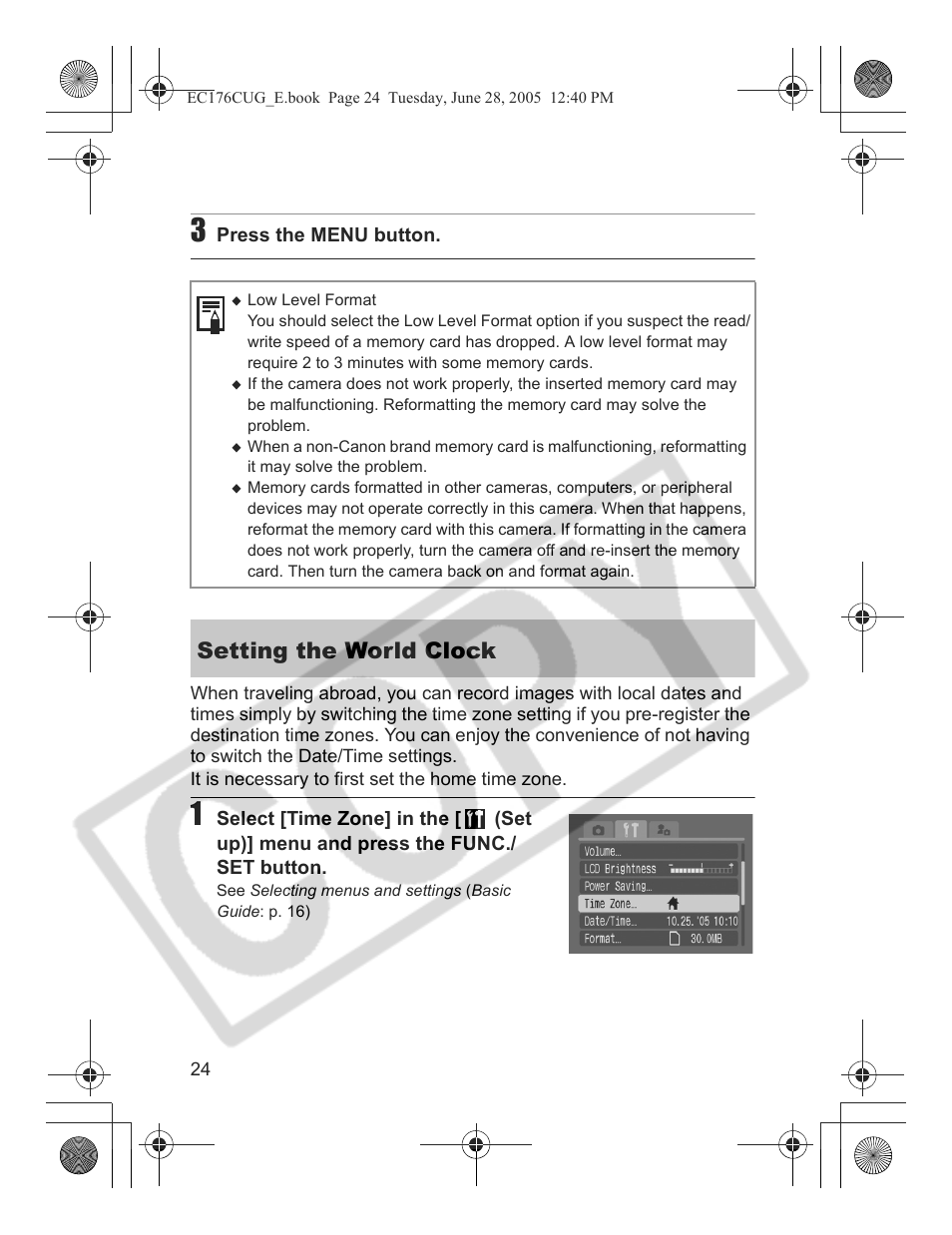 Setting the world clock | Canon S80 User Manual | Page 26 / 163