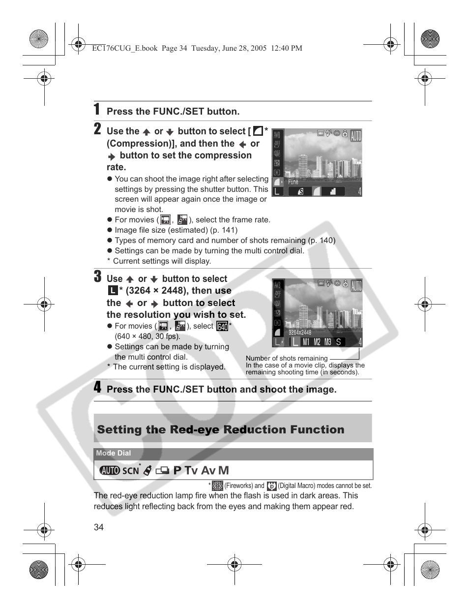Setting the red-eye reduction function | Canon S80 User Manual | Page 36 / 163