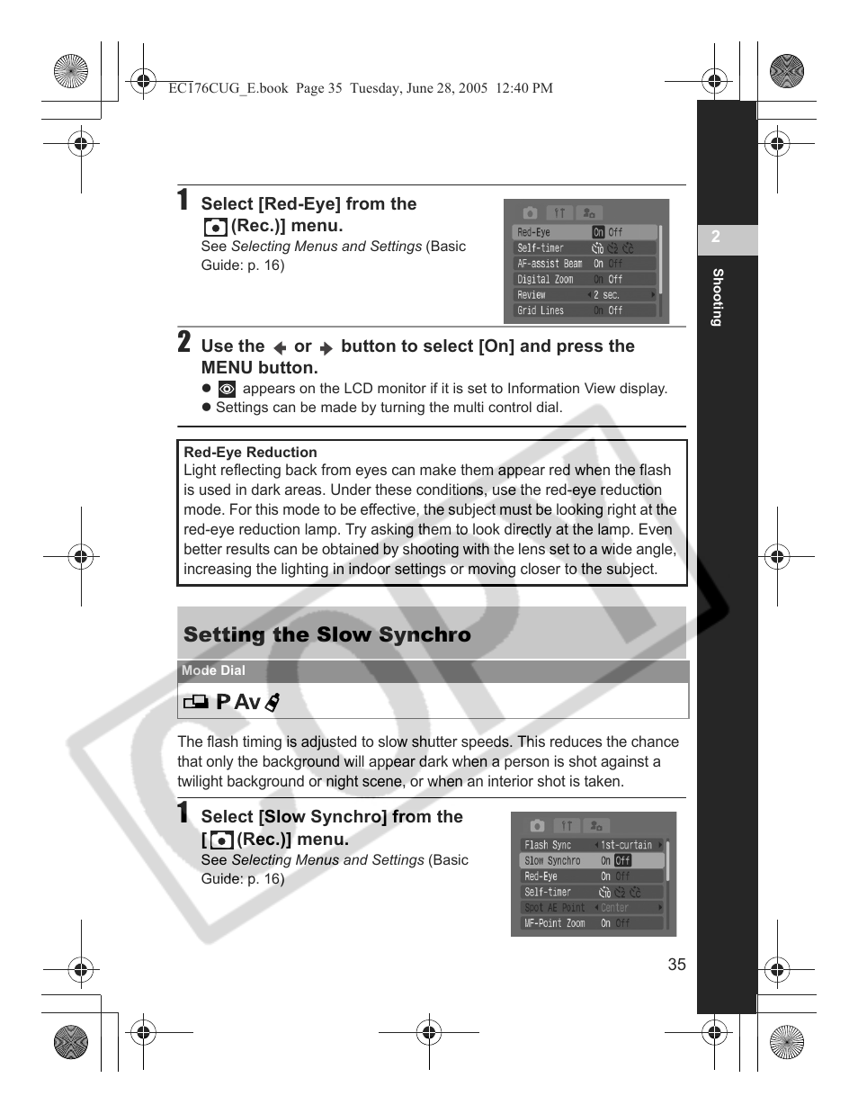 Setting the slow synchro | Canon S80 User Manual | Page 37 / 163