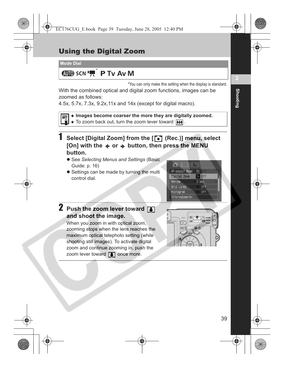 Using the digital zoom | Canon S80 User Manual | Page 41 / 163