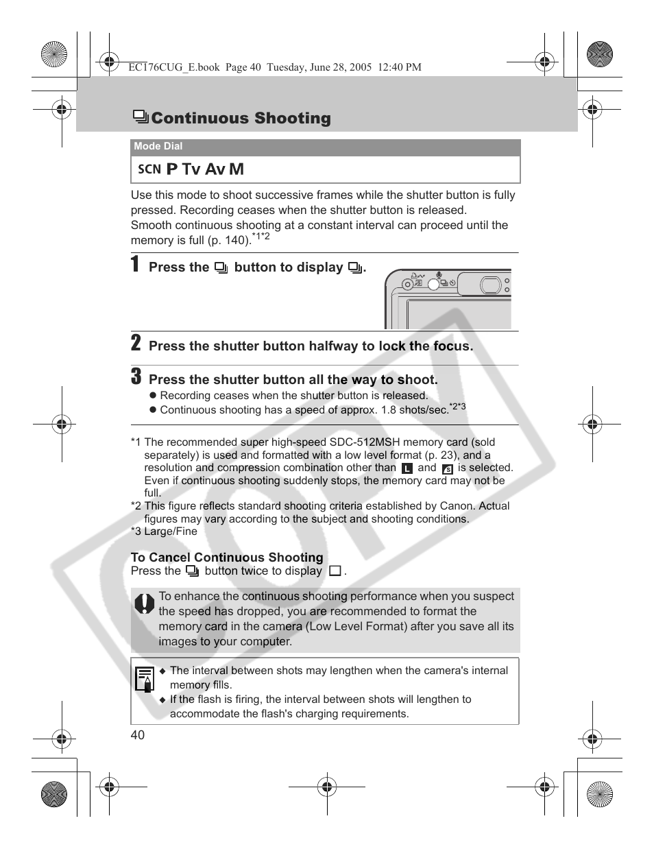 Continuous shooting | Canon S80 User Manual | Page 42 / 163