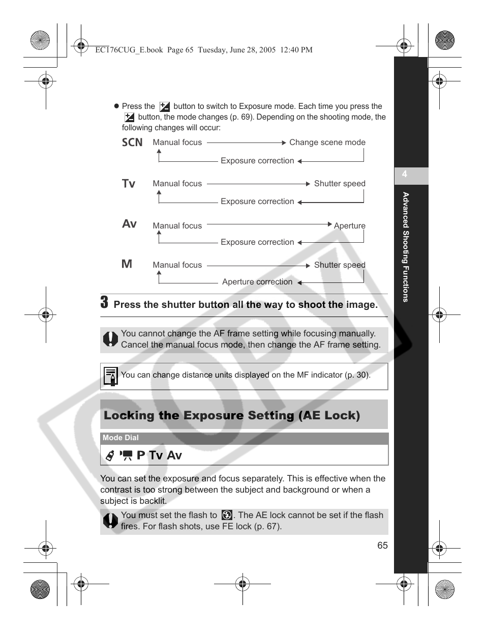 Locking the exposure setting (ae lock) | Canon S80 User Manual | Page 67 / 163