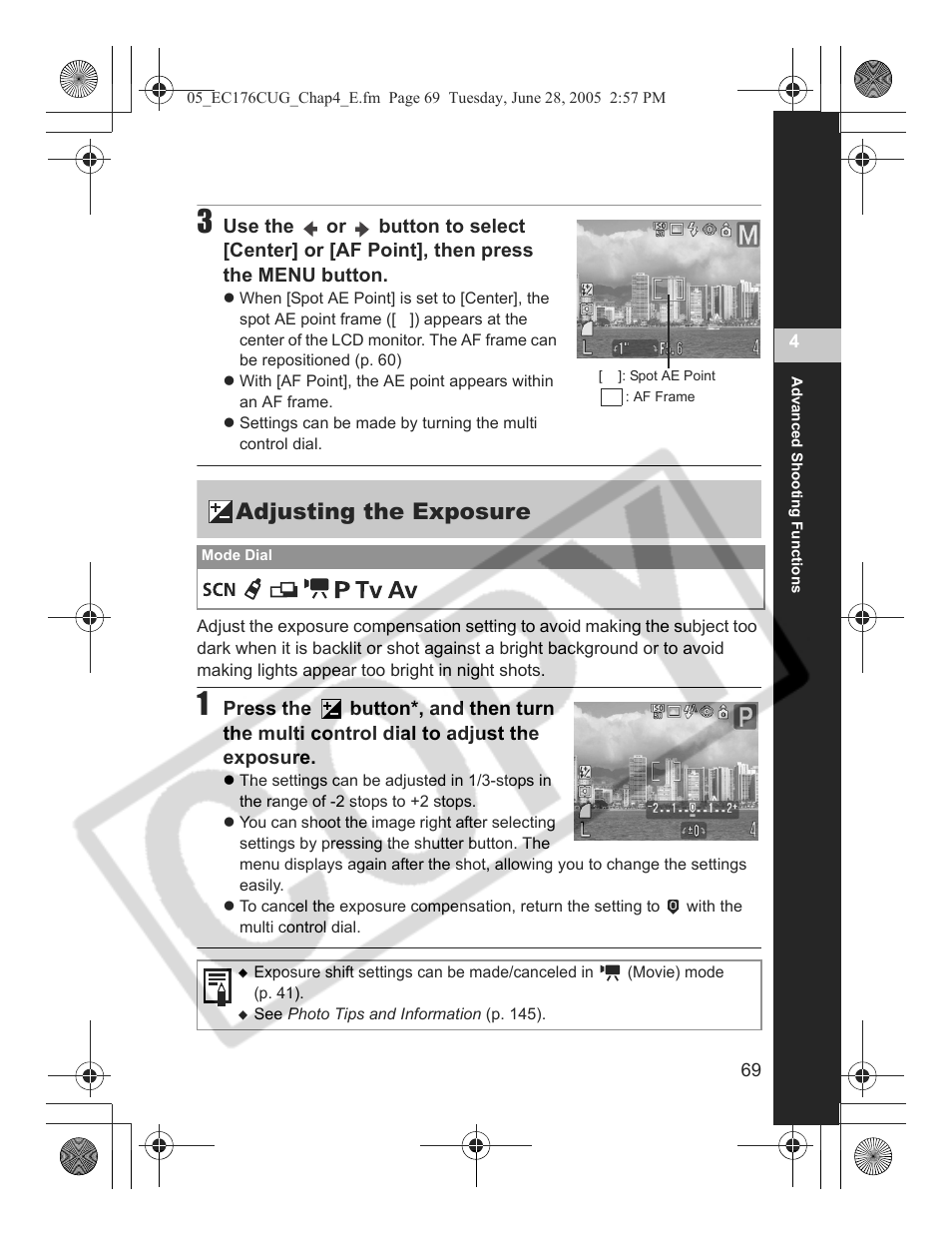 Adjusting the exposure | Canon S80 User Manual | Page 71 / 163