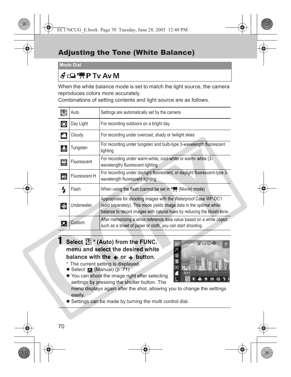Adjusting the tone (white balance) | Canon S80 User Manual | Page 72 / 163