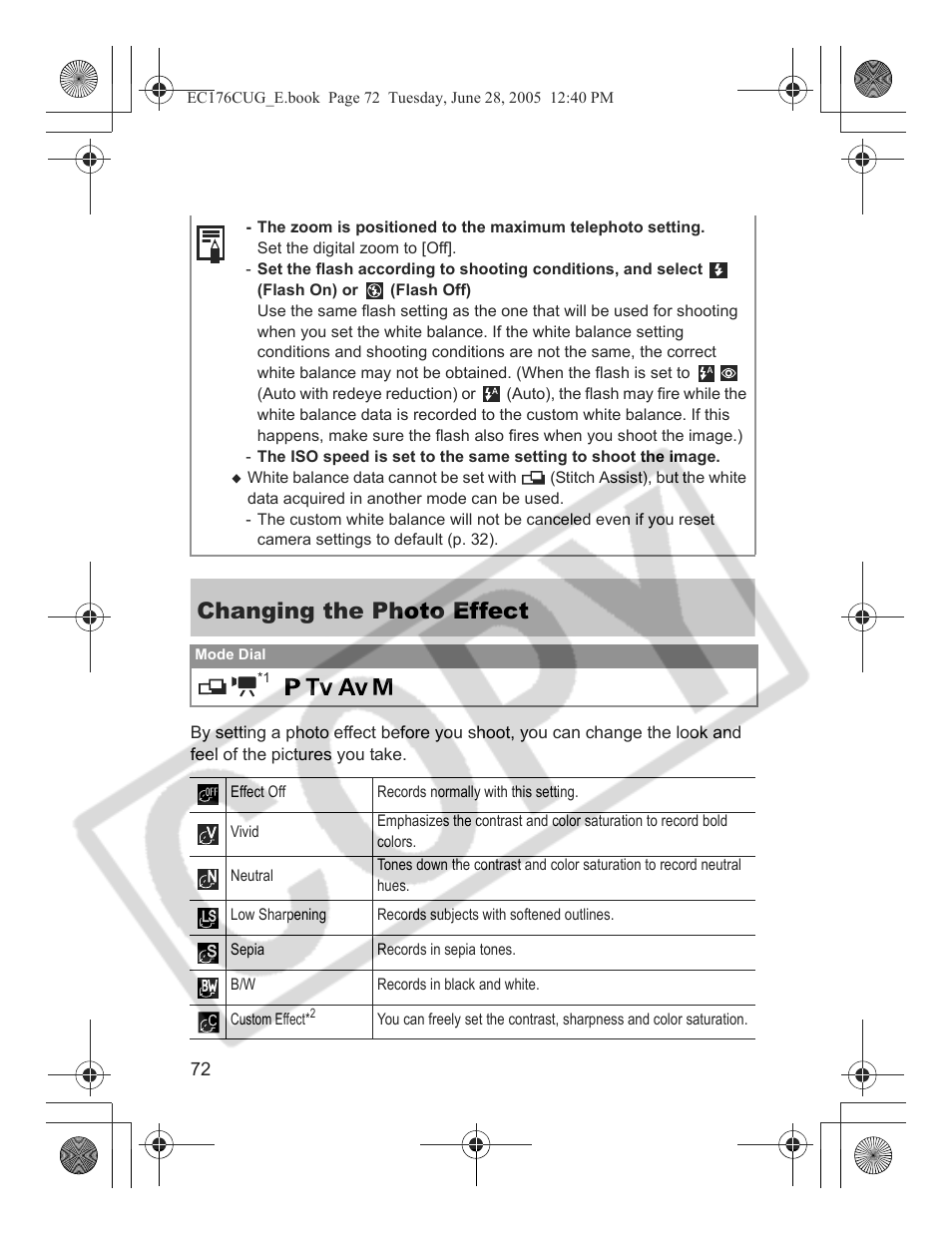 Changing the photo effect | Canon S80 User Manual | Page 74 / 163