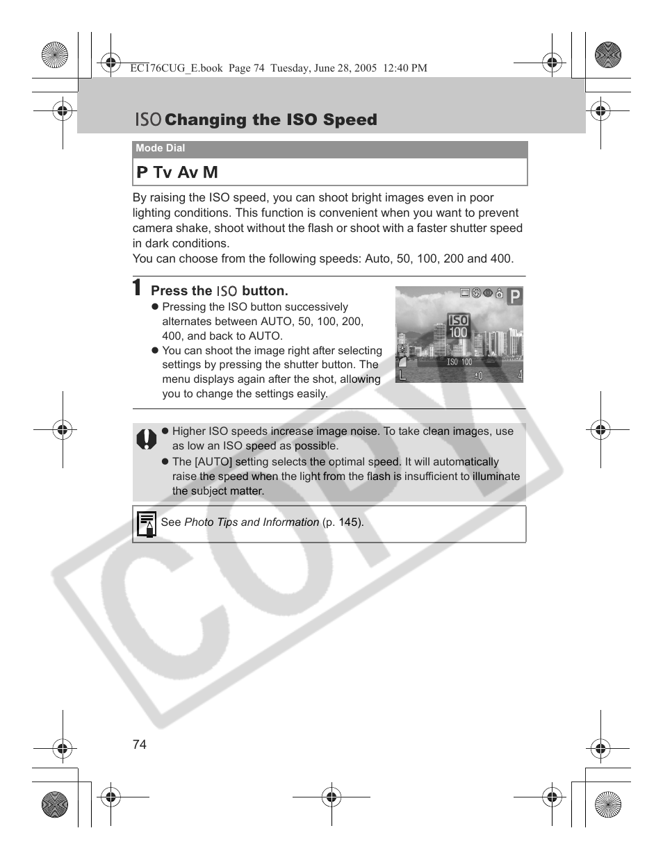 Changing the iso speed | Canon S80 User Manual | Page 76 / 163