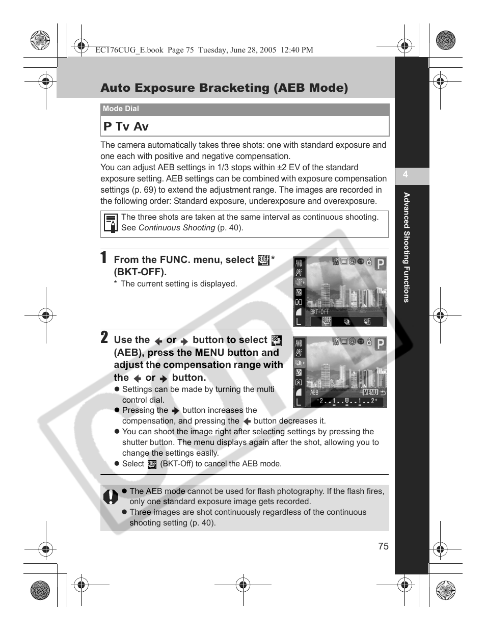Auto exposure bracketing (aeb mode) | Canon S80 User Manual | Page 77 / 163