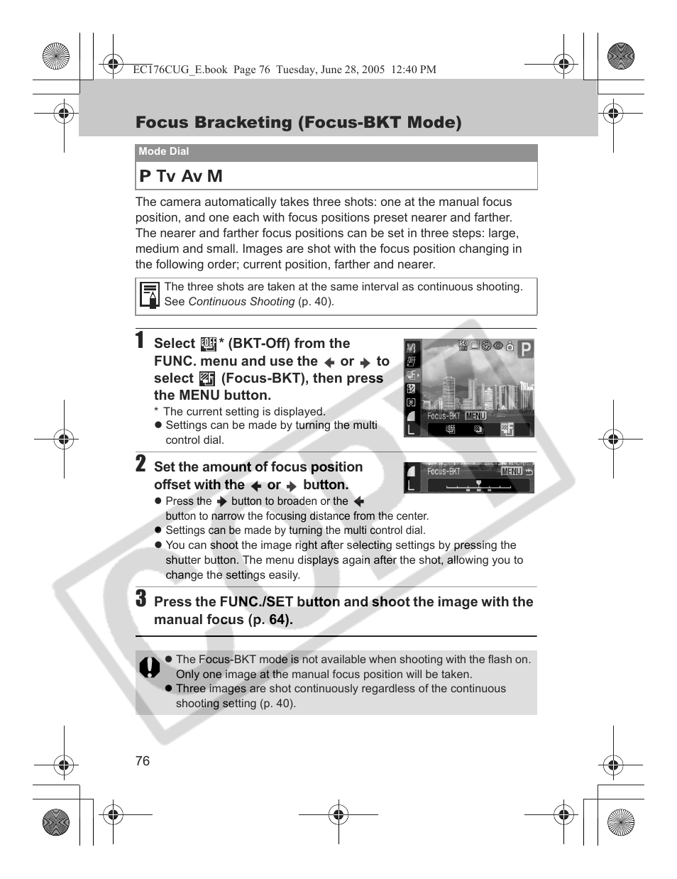 Focus bracketing (focus-bkt mode) | Canon S80 User Manual | Page 78 / 163