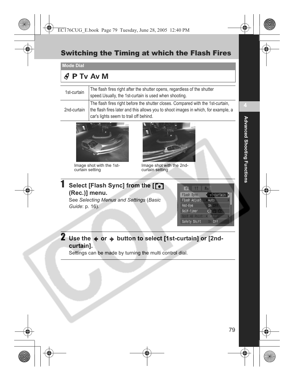 Switching the timing at which the flash fires | Canon S80 User Manual | Page 81 / 163