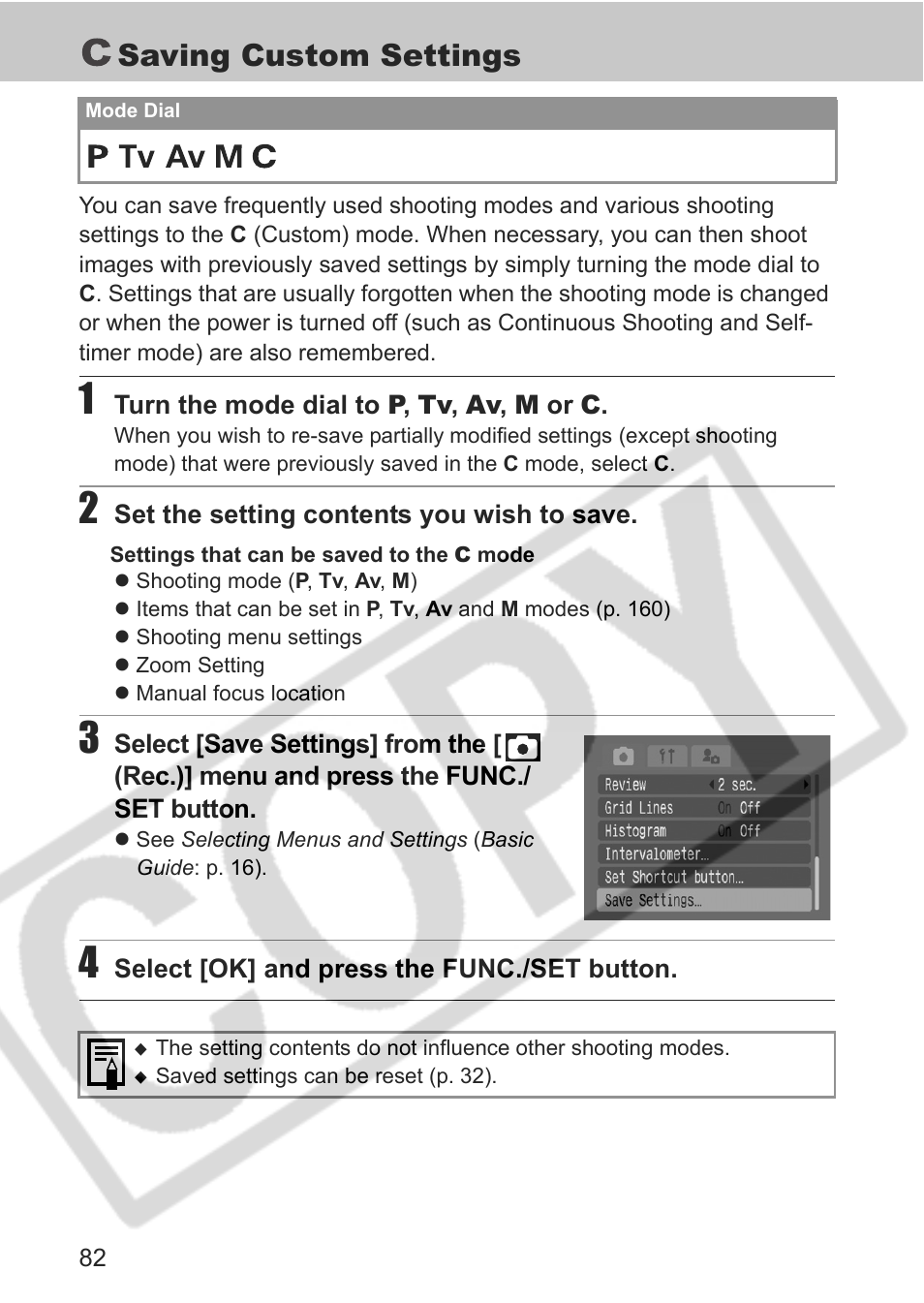 Saving custom settings | Canon S80 User Manual | Page 84 / 163